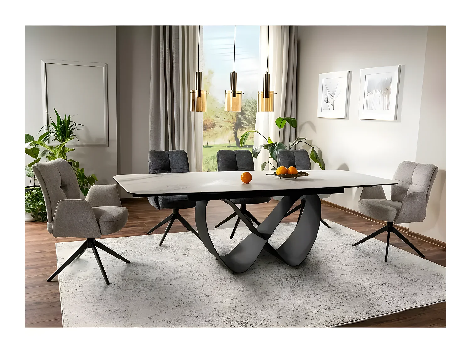 Table à manger Infinity B (95x160-240)/Gris,Blanc&Noir/Céramique