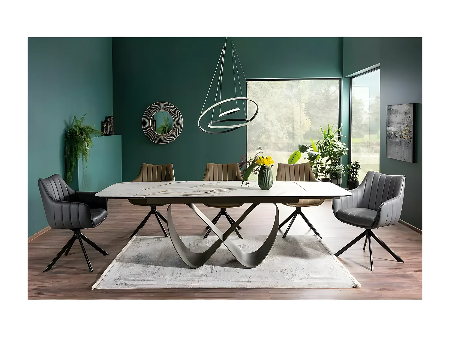 Table à manger Infinity B (95x160-240)/Blanc&Noir/Céramique