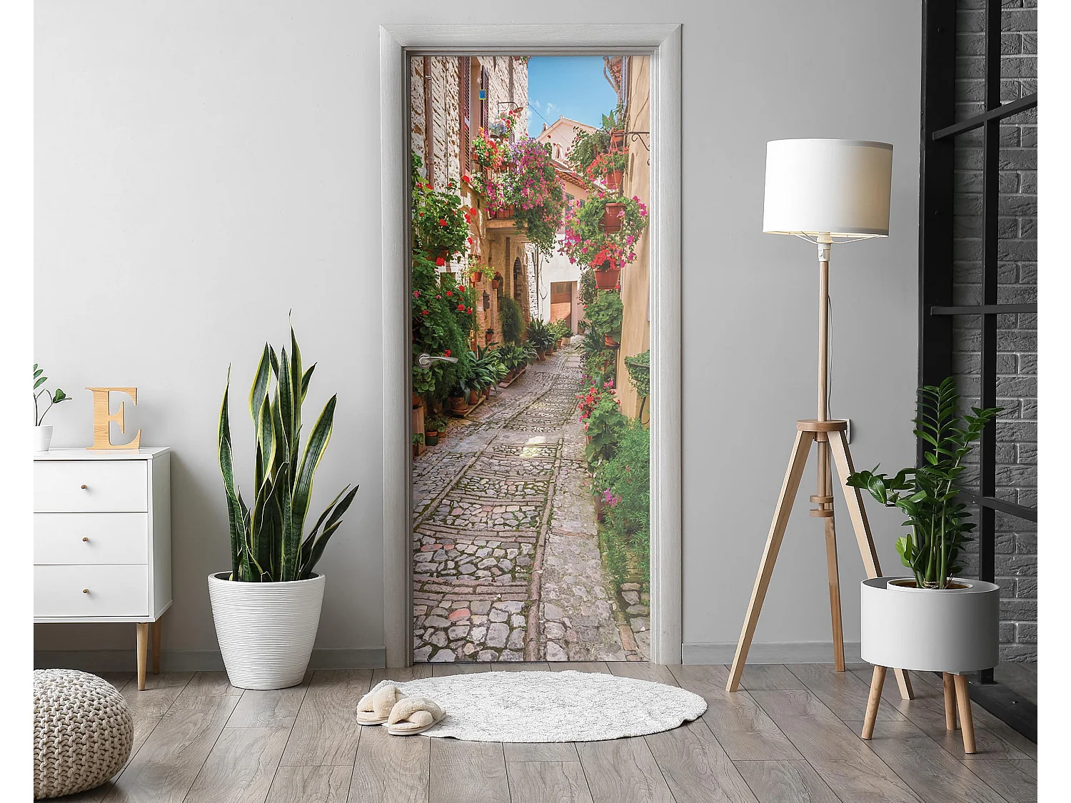 Papier peint photo pour portes intérieures - Charmante rue des fleurs 85x205 cm