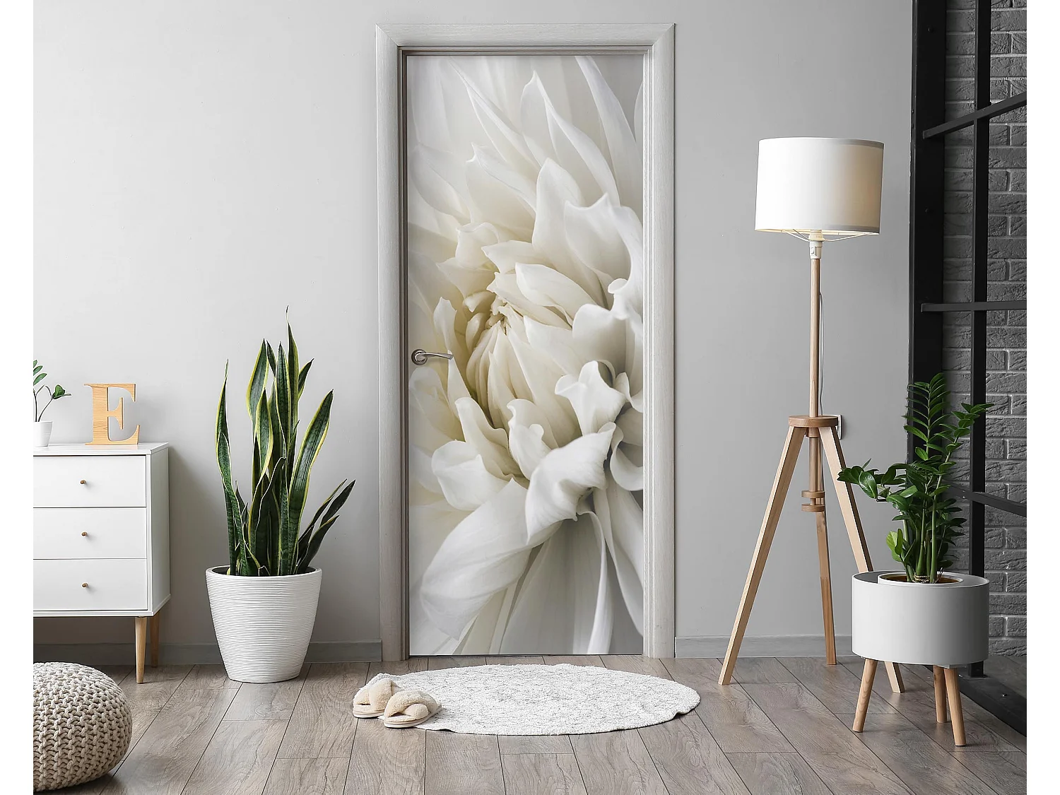 Stickers de porte autocollants - Dahlia blanc 95x205 cm