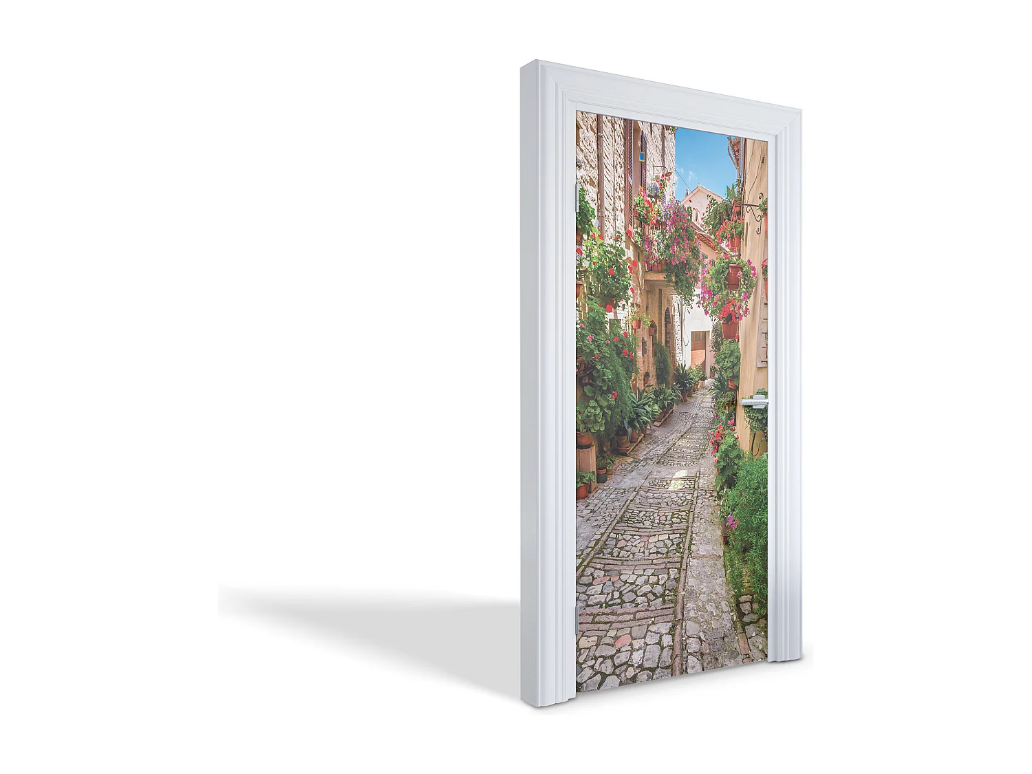 Papier peint photo pour portes intérieures - Charmante rue des fleurs 95x205 cm