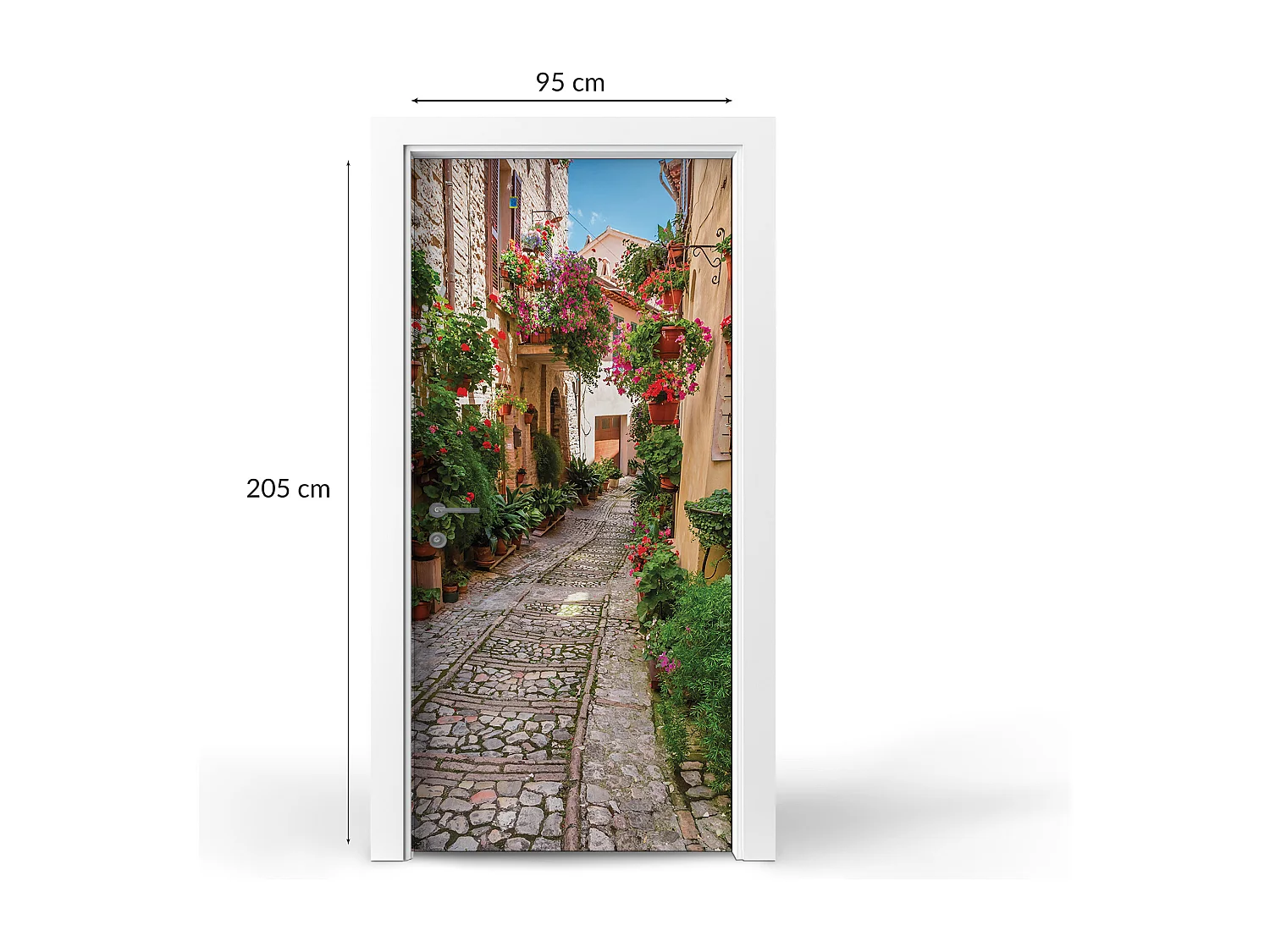 Papier peint photo pour portes intérieures - Charmante rue des fleurs 95x205 cm