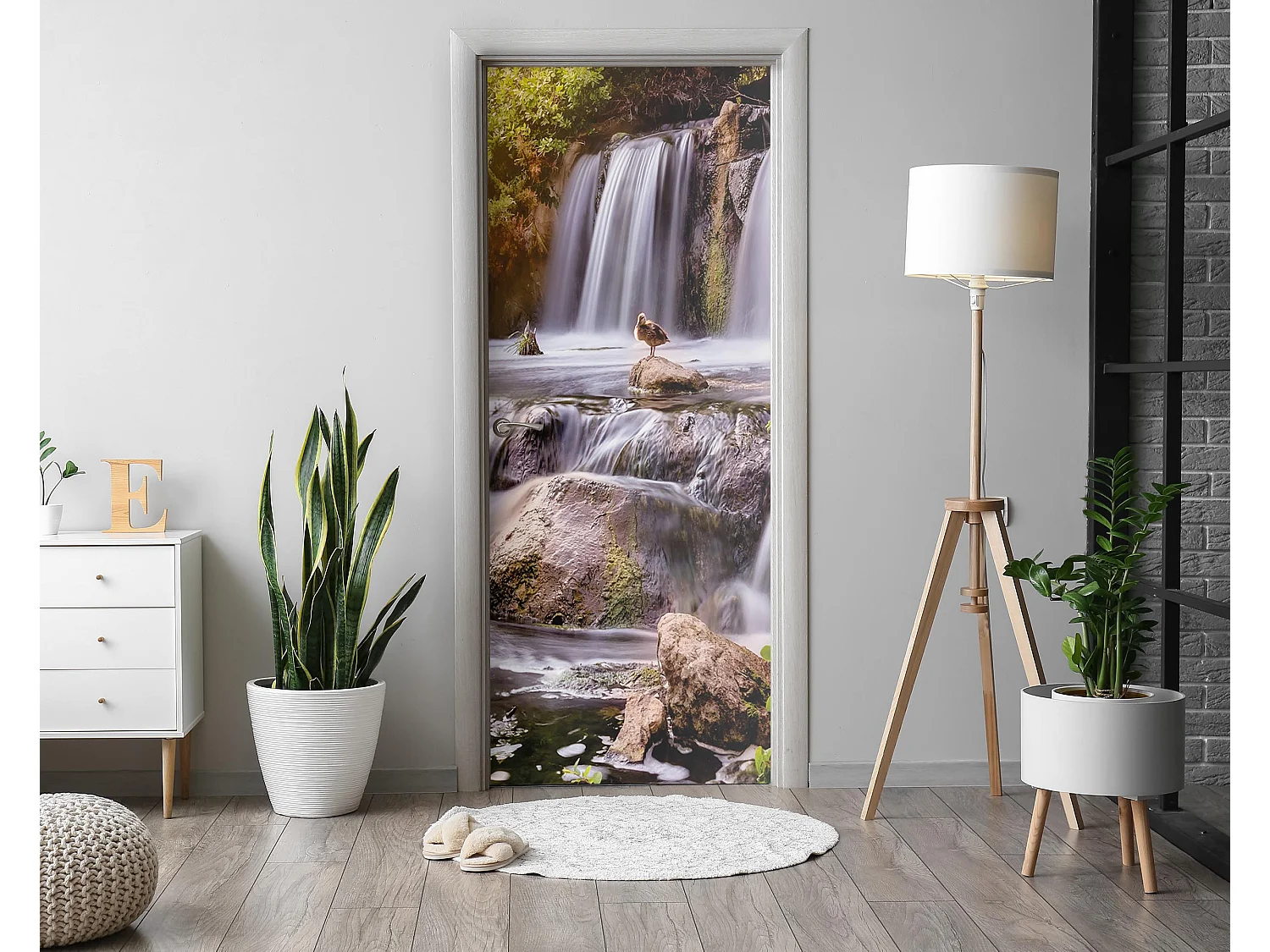 Dekorative Aufkleber für Innentüren - Ente auf Wasserfall 85x205 cm