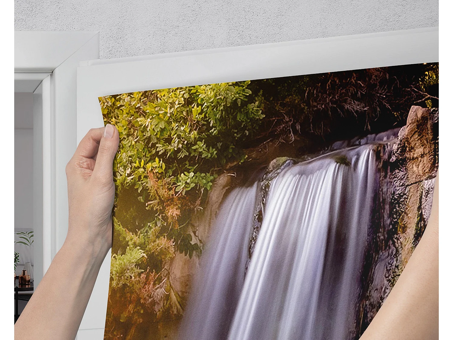 Dekorative Aufkleber für Innentüren - Ente auf Wasserfall 85x205 cm