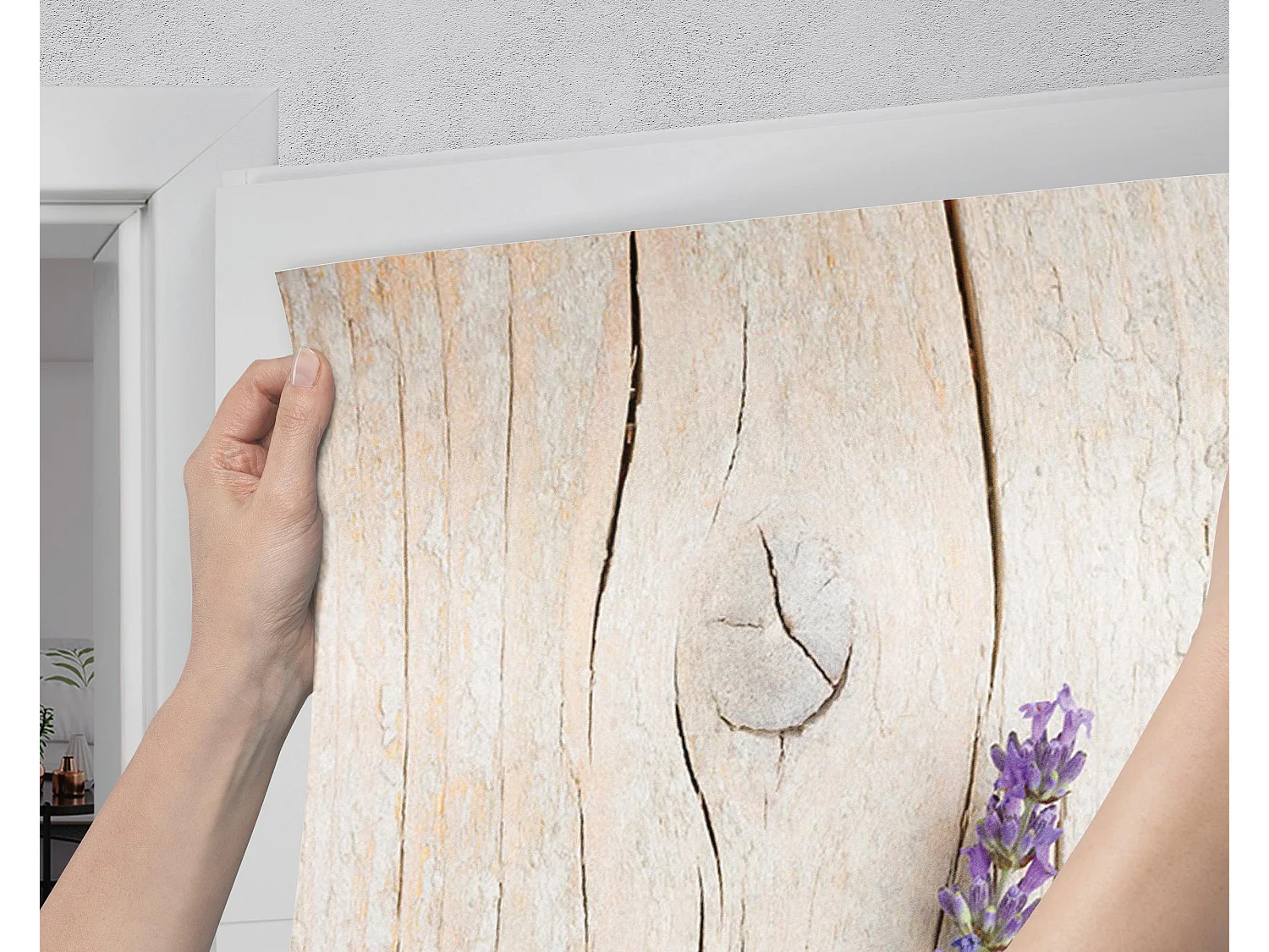 Fototapete für Innentüren - Lavendel auf Holz 95x205 cm