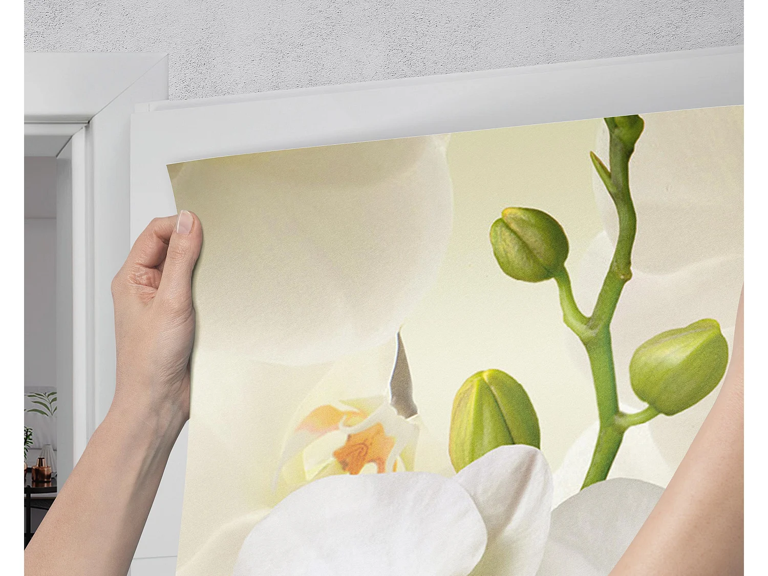 Selbstklebende Türaufkleber - Weiße Orchideen 85x205 cm