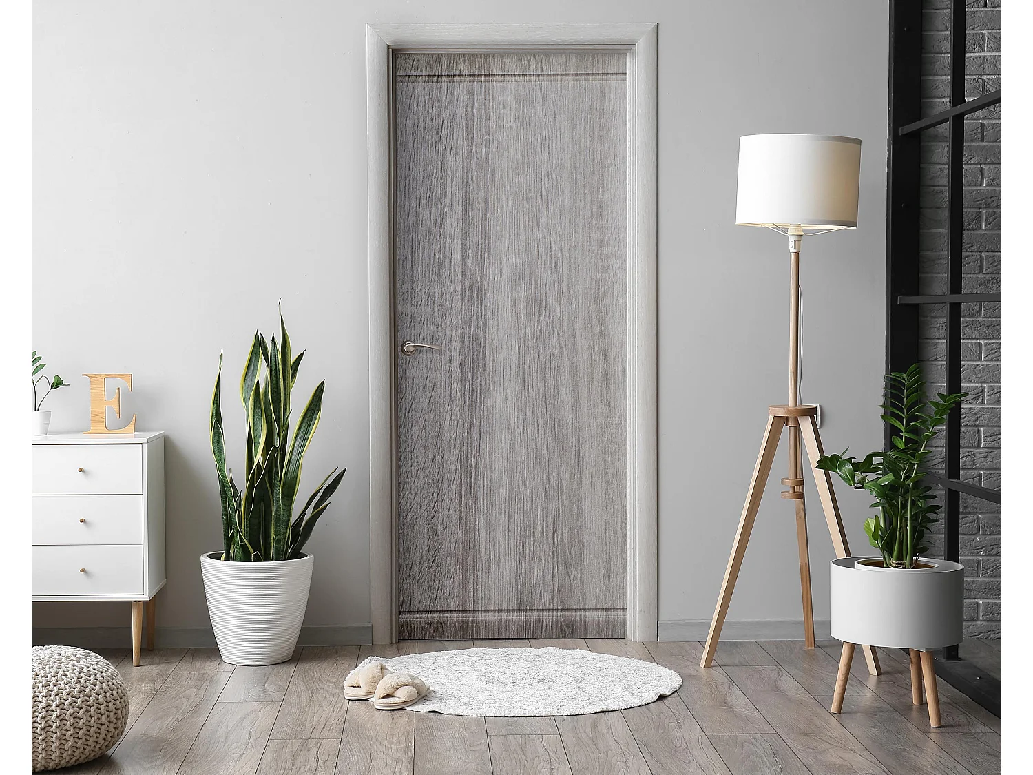 Stickers décoratifs pour portes intérieures - Texture bois gris 95x205 cm