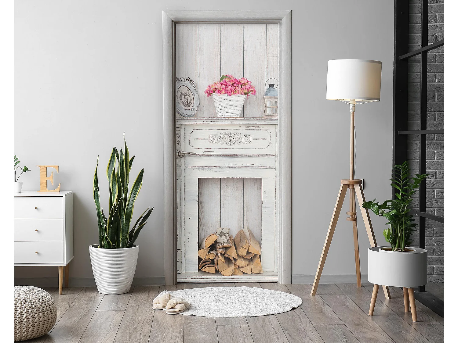 Selbstklebende Türaufkleber - Rustikaler Kamin 75x205 cm