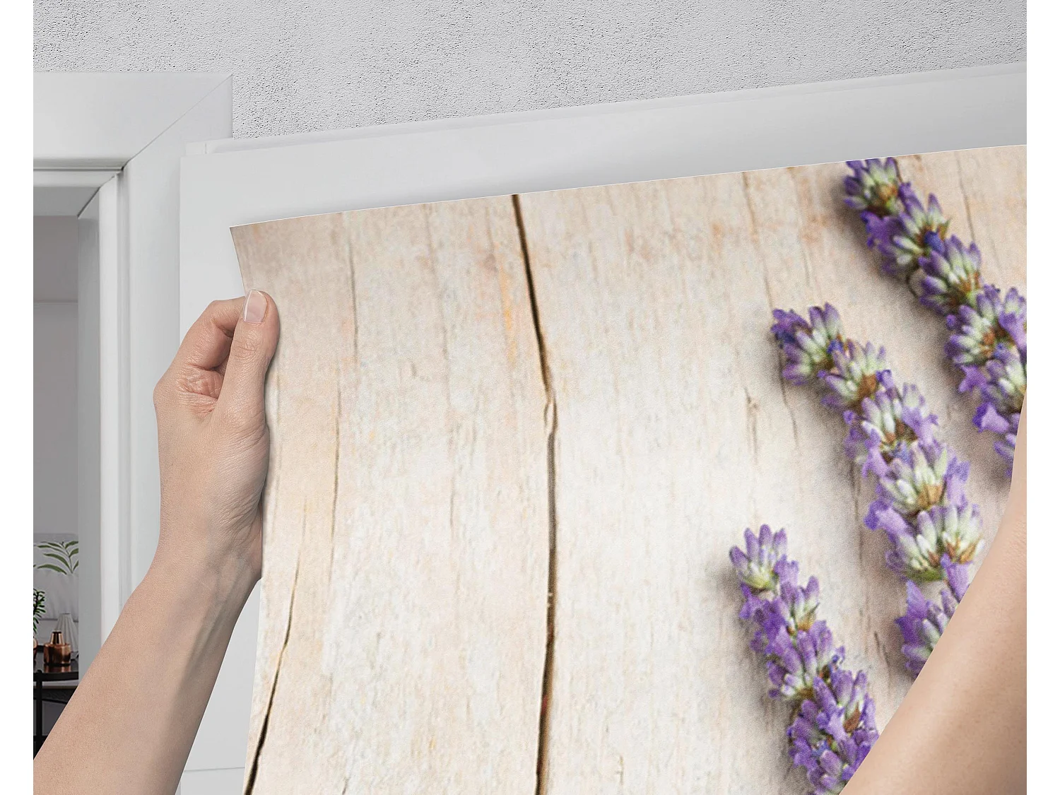Stickers décoratifs pour portes intérieures - Lavande sur bois 85x205 cm