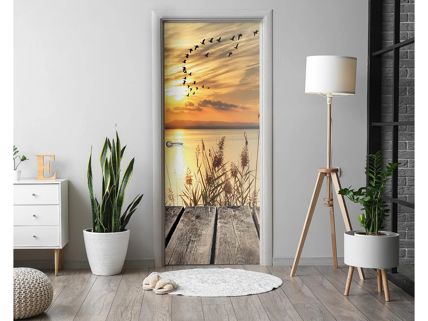 Papier peint photo pour portes intérieures - Coucher de soleil sur le lac 85x205 cm