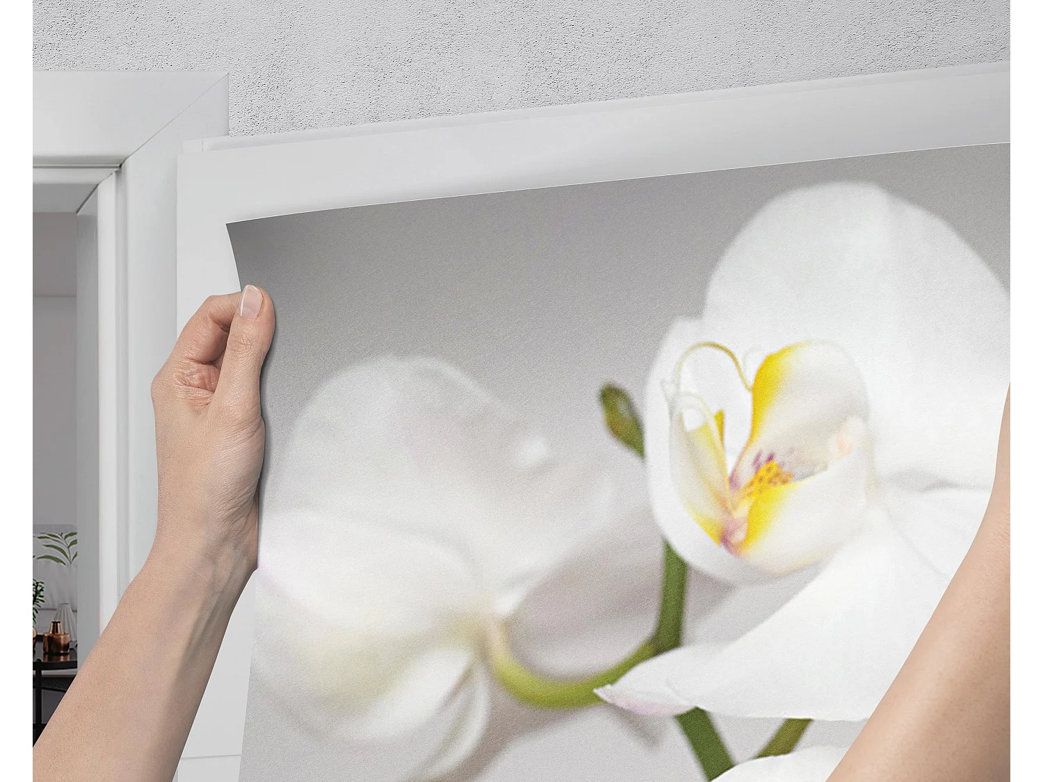 Adesivi per porte autoadesivi - Orchidee bianche 75x205 cm