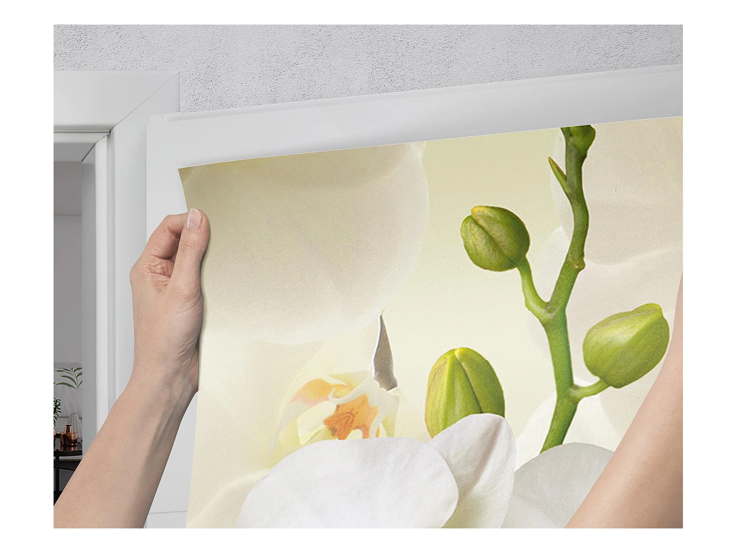 Stickers de porte autocollants - Orchidées blanches 75x205 cm
