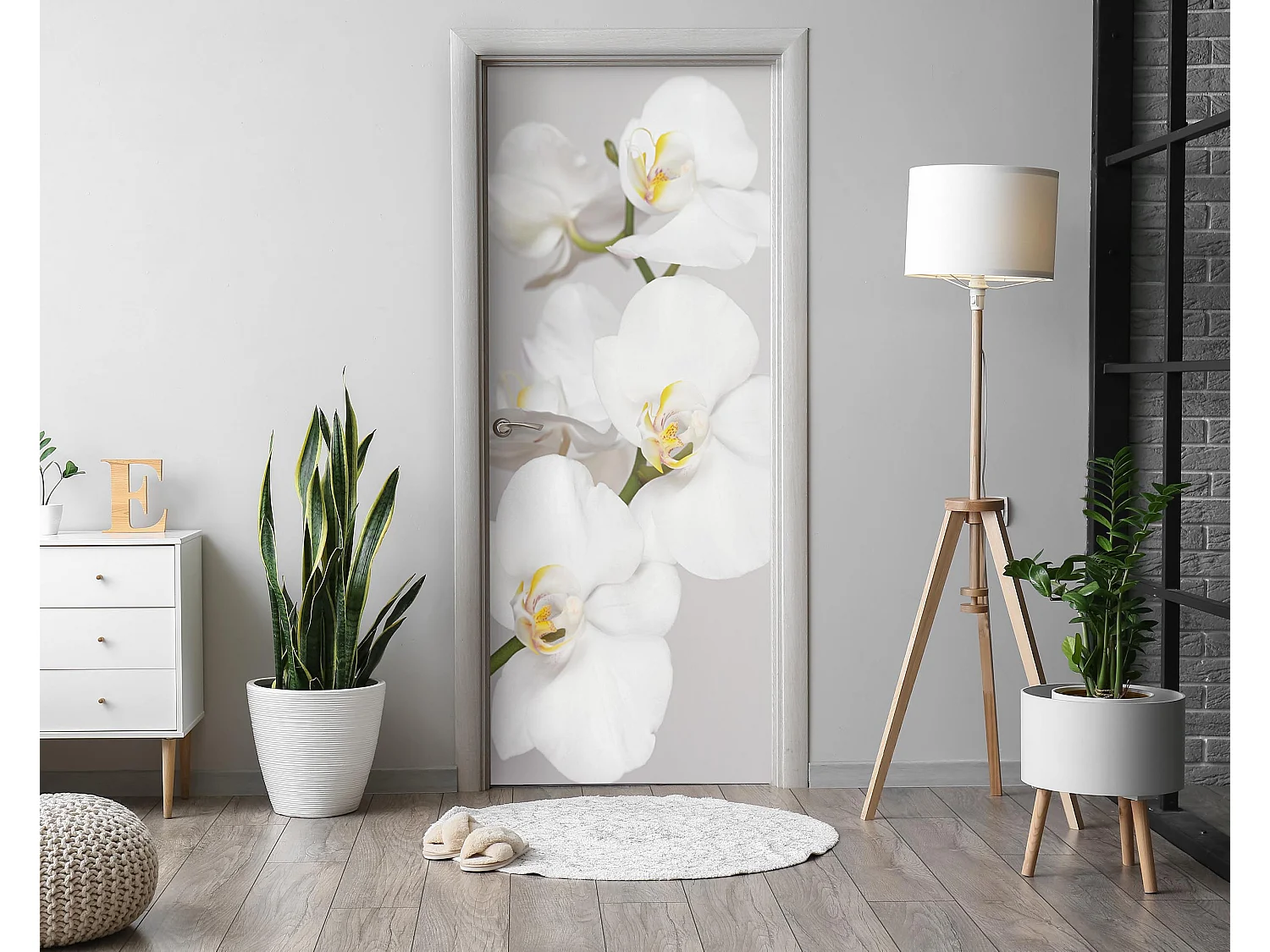 Selbstklebende Türaufkleber - Weiße Orchideen 95x205 cm