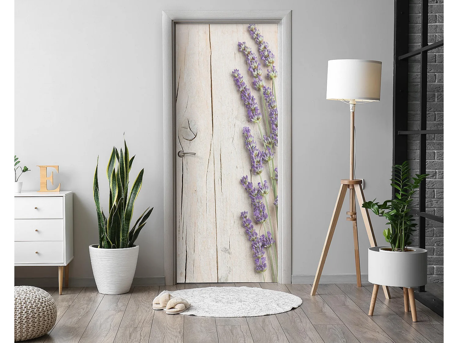 Stickers décoratifs pour portes intérieures - Lavande sur bois 75x205 cm