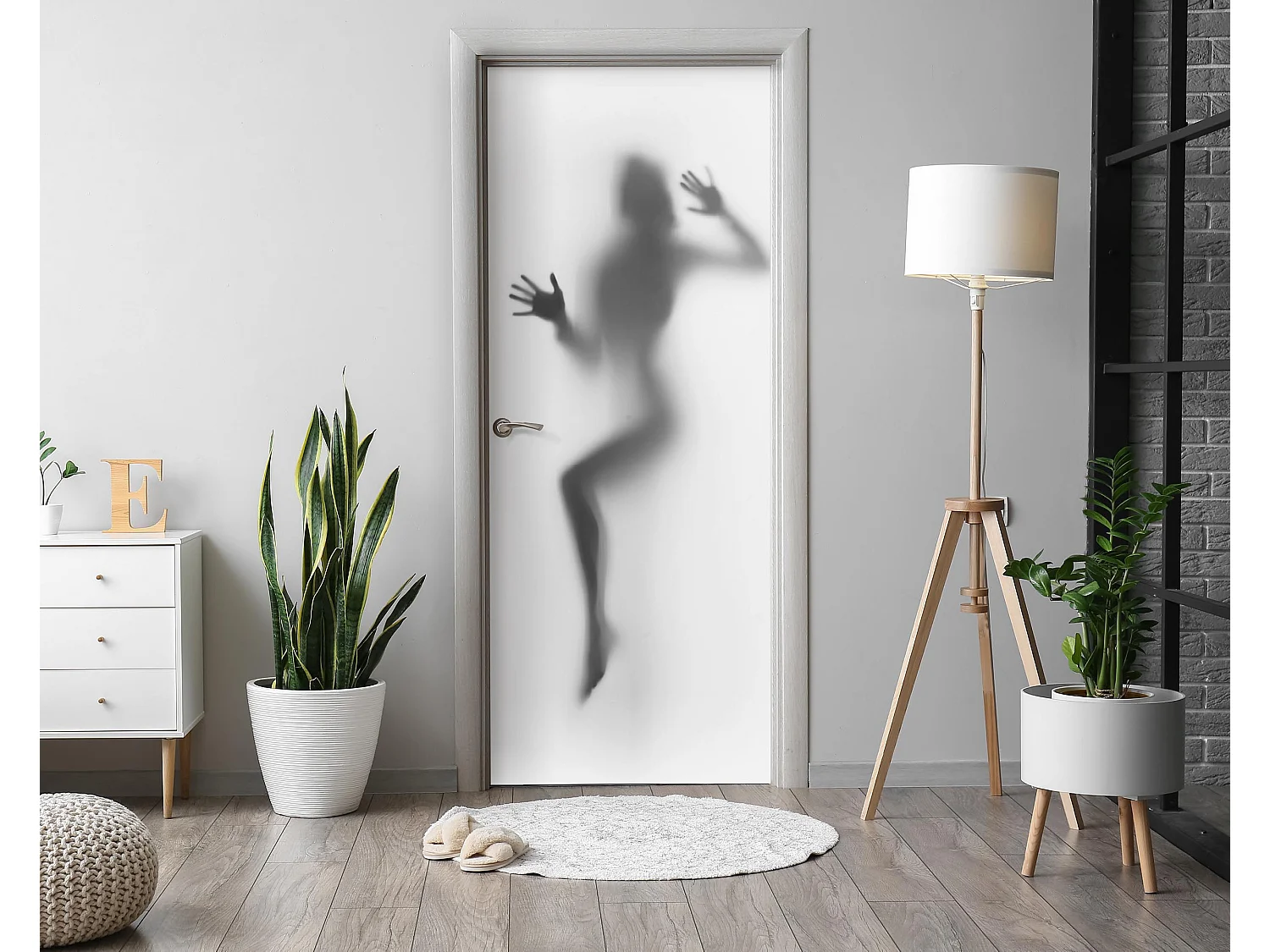 Selbstklebende Türaufkleber - Schatten hinter dem Fenster 75x205 cm