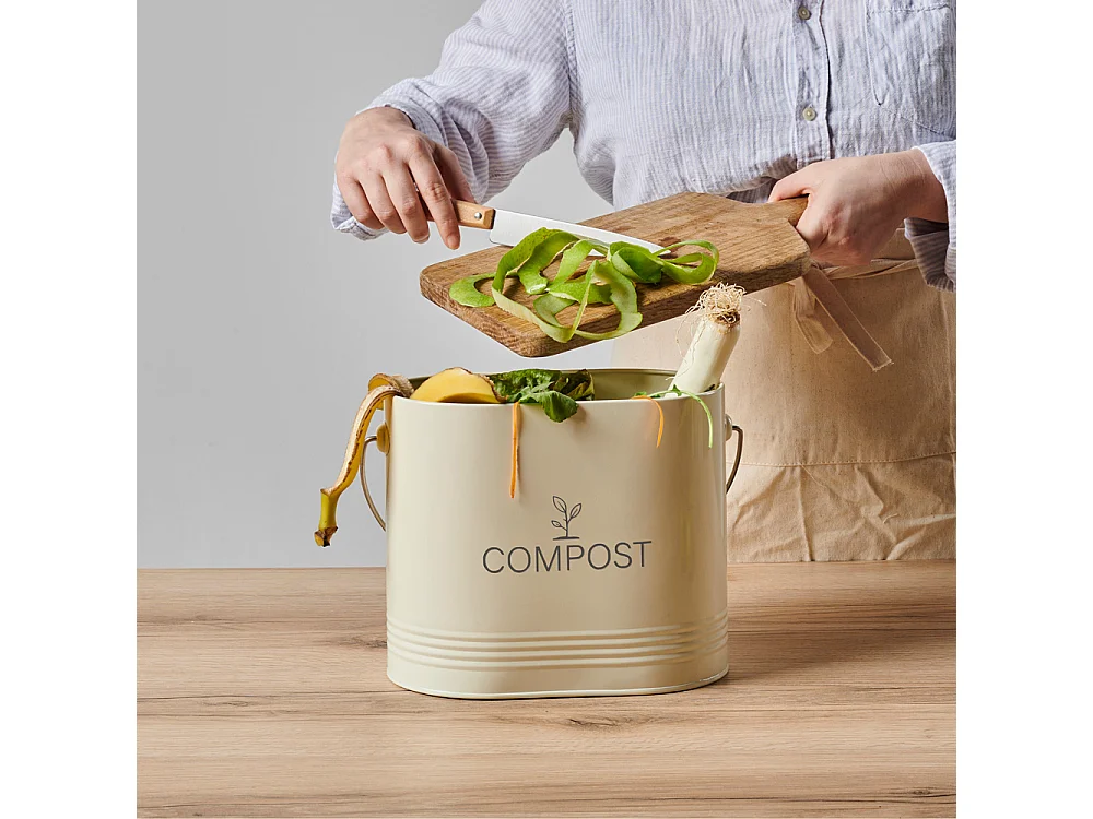 Composteur de cuisine ovale en métal avec filtre 7 litres