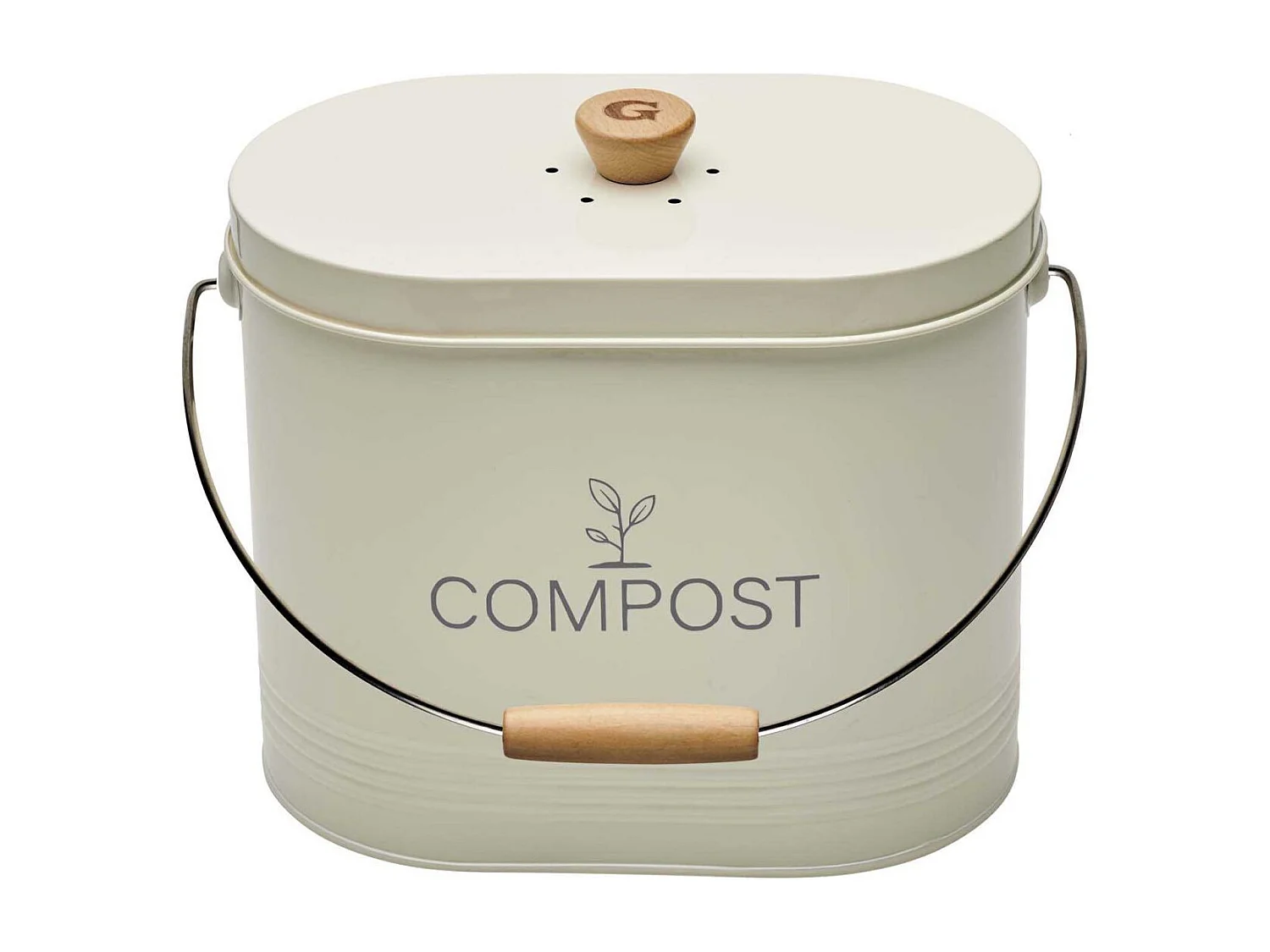 Composteur de cuisine ovale en métal avec filtre Crème - 7 litres