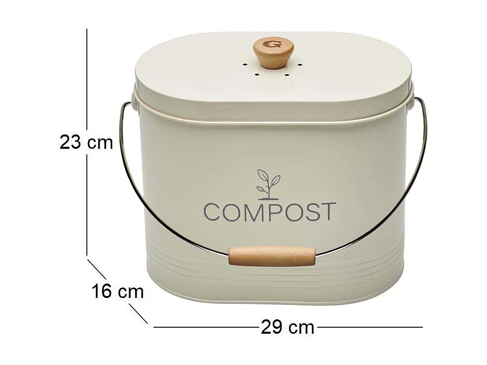 Composteur de cuisine ovale en métal avec filtre Crème - 7 litres