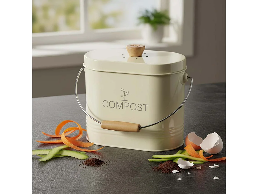 Composteur de cuisine ovale en métal avec filtre Crème - 7 litres