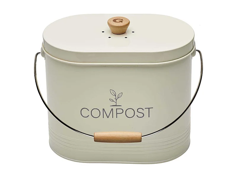 Composteur de cuisine ovale en métal avec filtre Crème - 7 litres