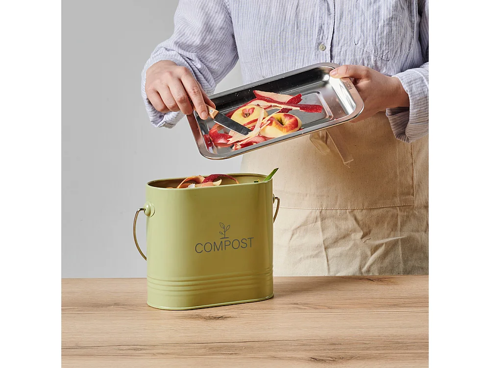 Composteur de cuisine ovale en métal avec filtre 3 litres