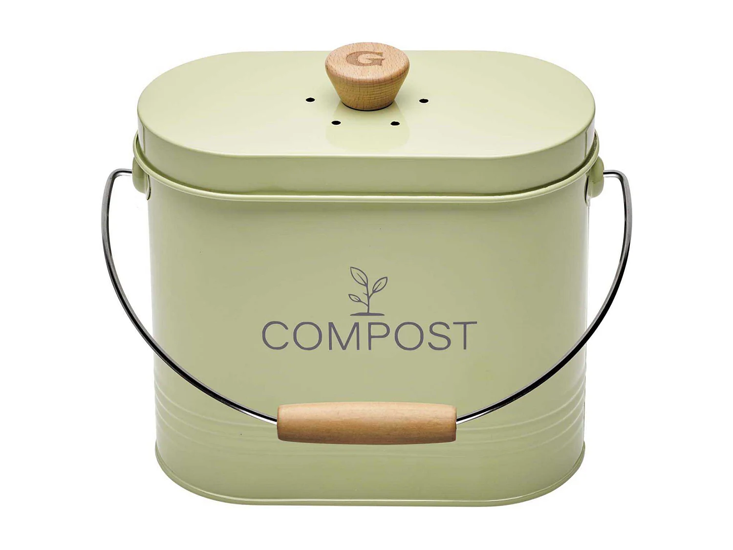 Composteur de cuisine ovale en métal avec filtre Vert pastel - 3 litres
