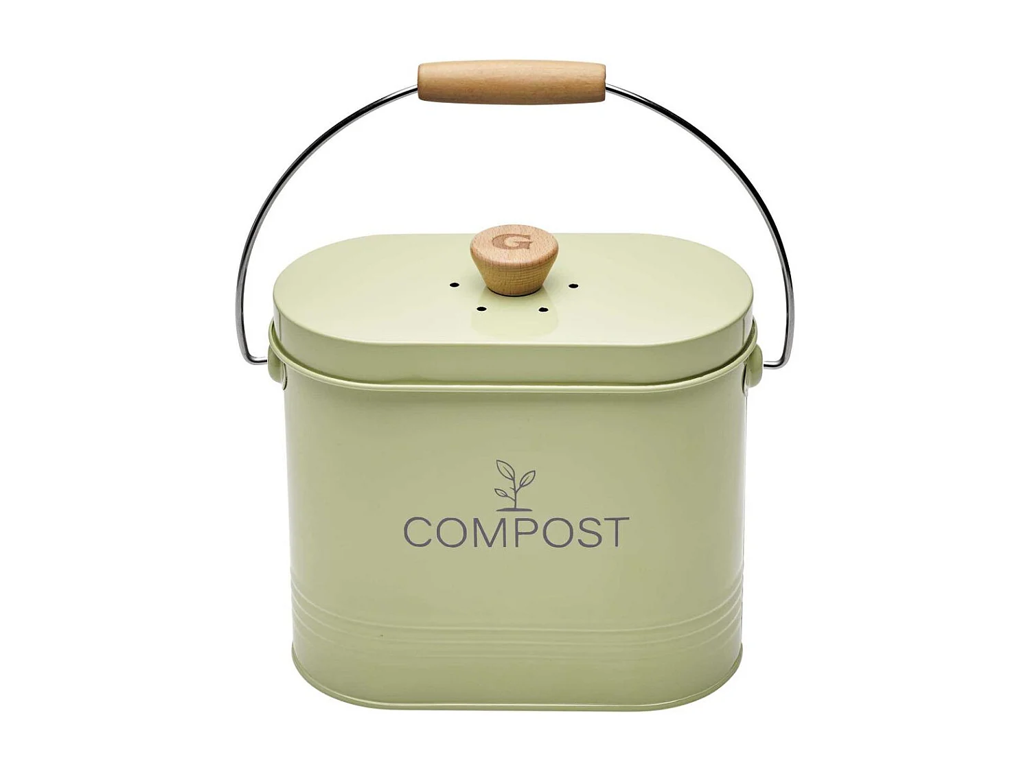 Composteur de cuisine ovale en métal avec filtre Vert pastel - 3 litres