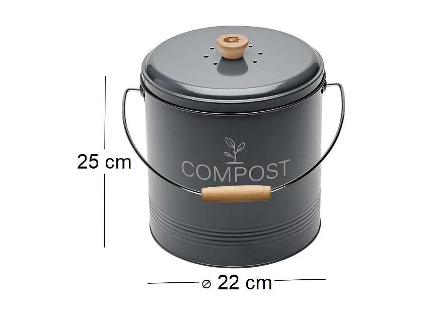 Composteur de cuisine en métal avec filtre et seau en platique 8 litres