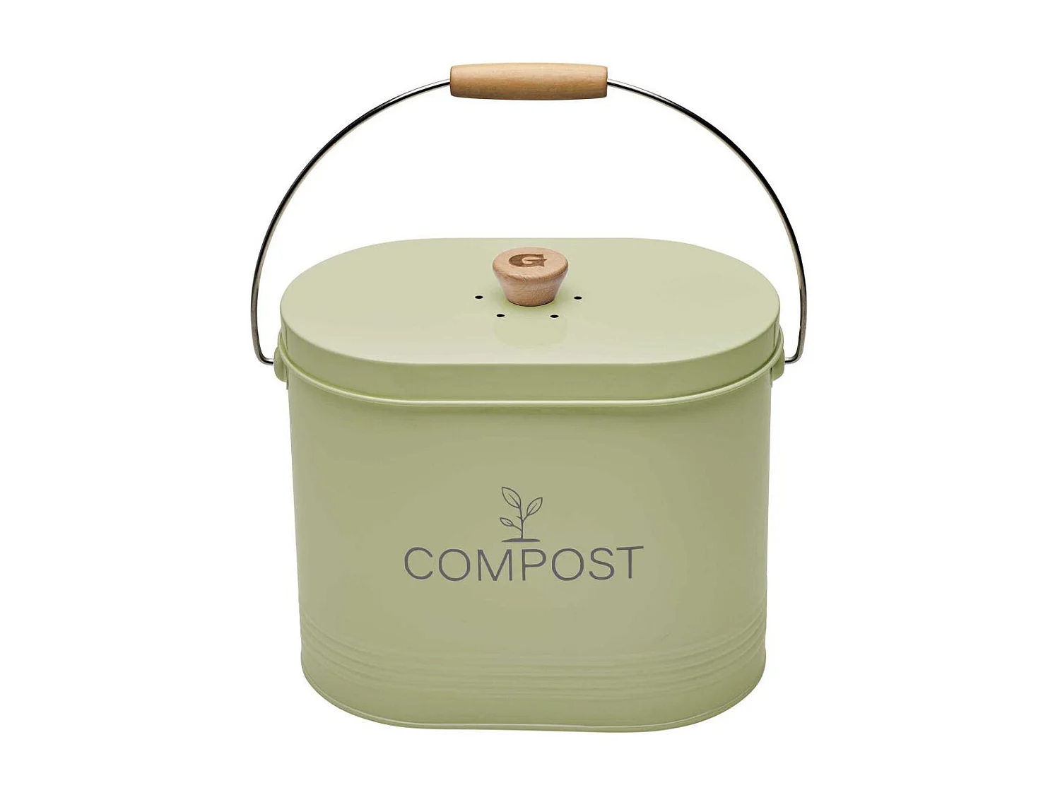Composteur de cuisine ovale en métal avec filtre Vert pastel - 7 litres