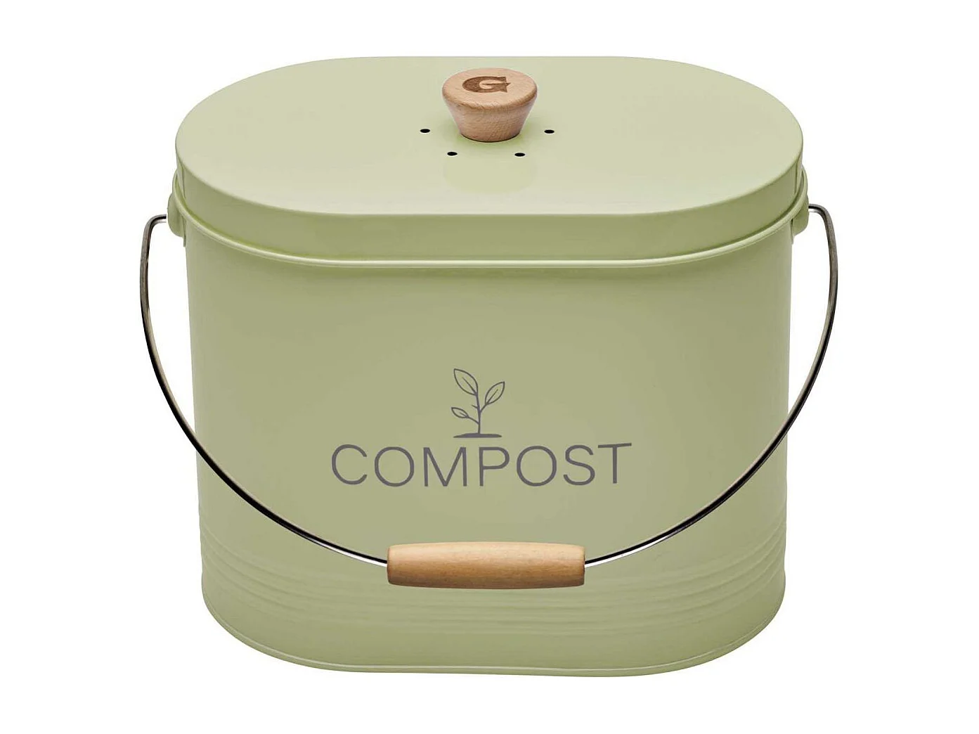 Composteur de cuisine ovale en métal avec filtre Vert pastel - 7 litres