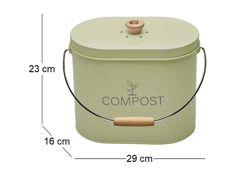 Composteur de cuisine ovale en métal avec filtre Vert pastel - 7 litres