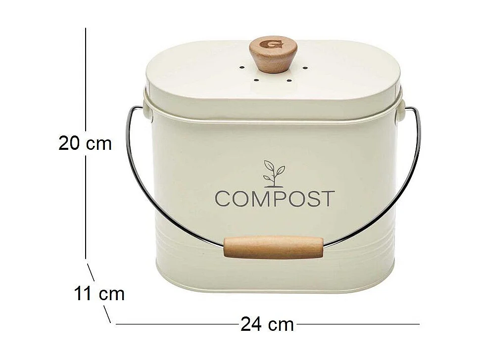 Composteur de cuisine ovale en métal avec filtre Crème - 3 litres