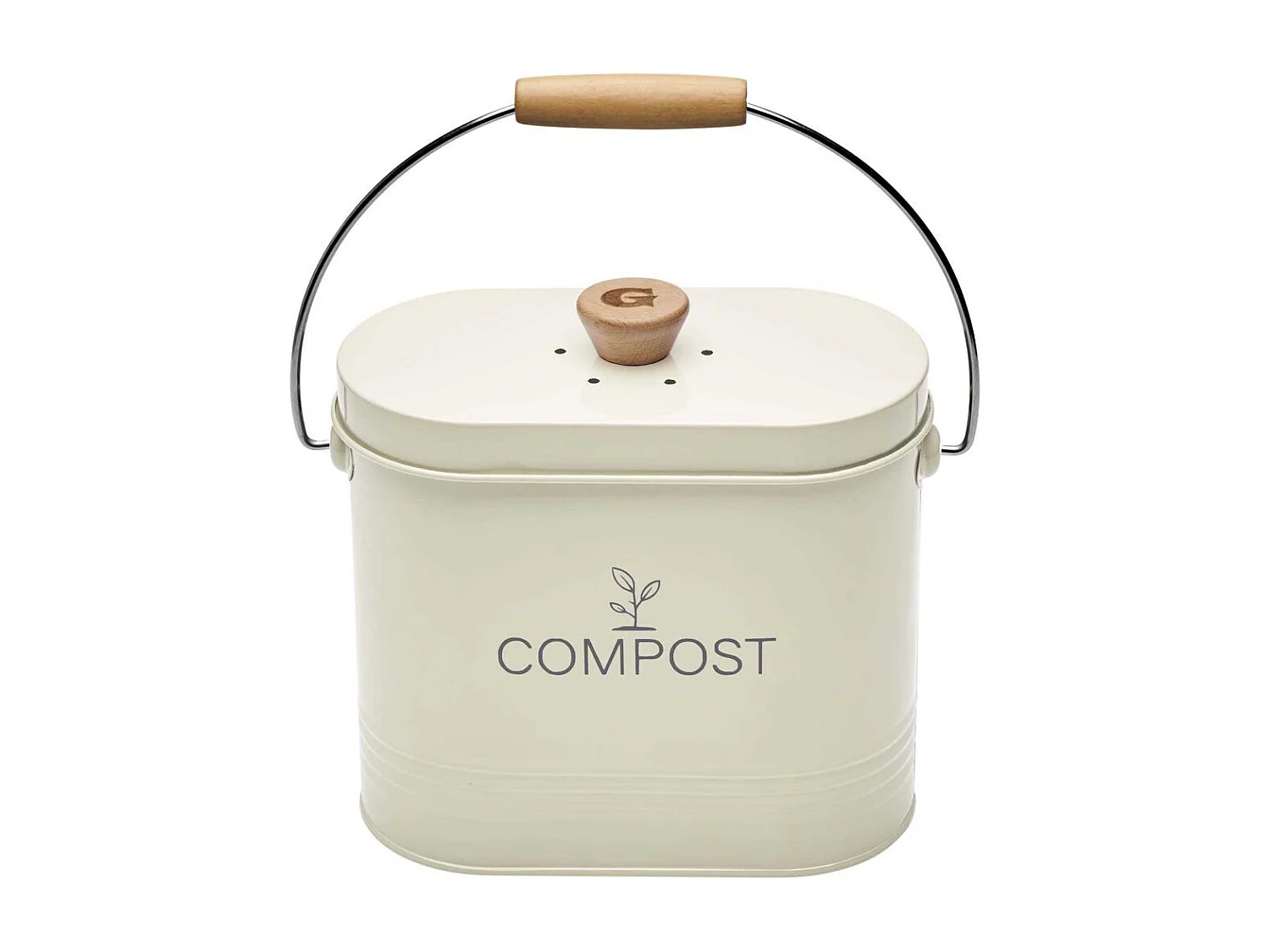 Composteur de cuisine ovale en métal avec filtre Crème - 3 litres