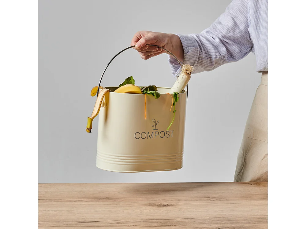 Composteur de cuisine ovale en métal avec filtre Crème - 3 litres