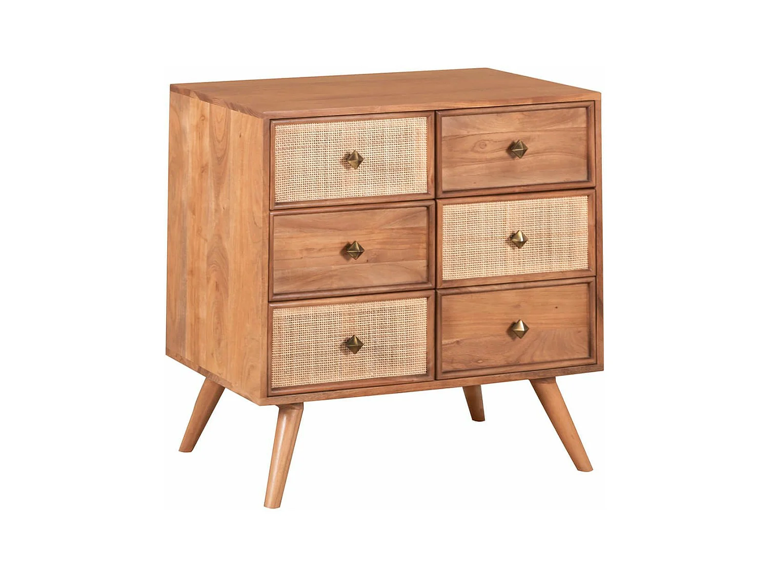 KESIAH - Commode 3 tiroirs en acacia finition teinté teck avec plaquage cannage