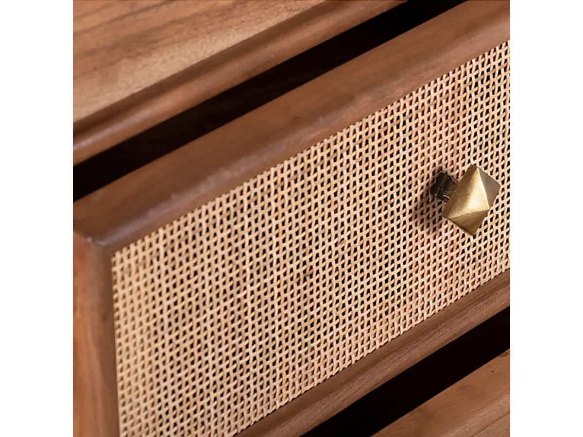 KESIAH - Commode 3 tiroirs en acacia finition teinté teck avec plaquage cannage