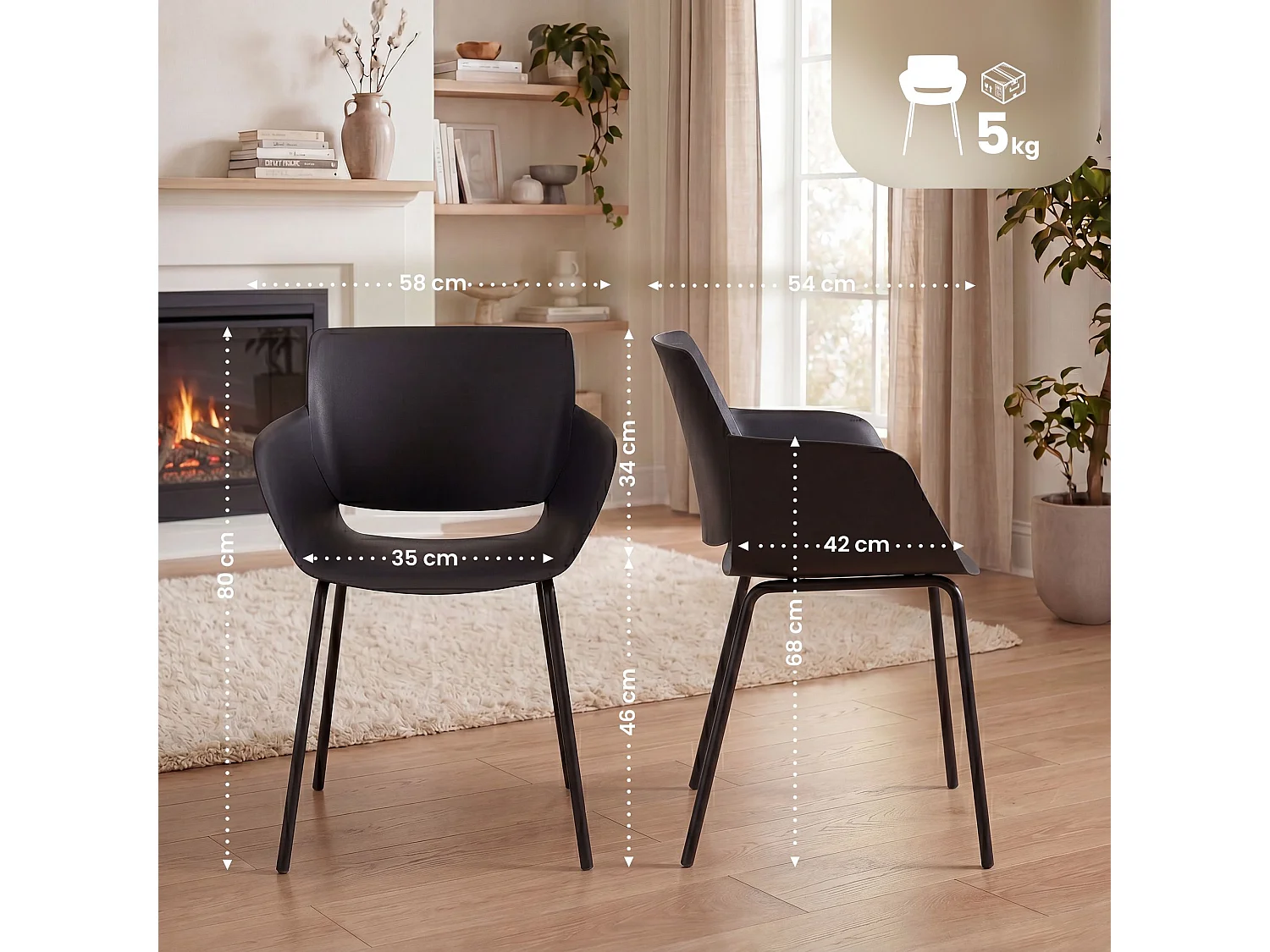 chaise salle à manger - Plastique - Noir - Alpena