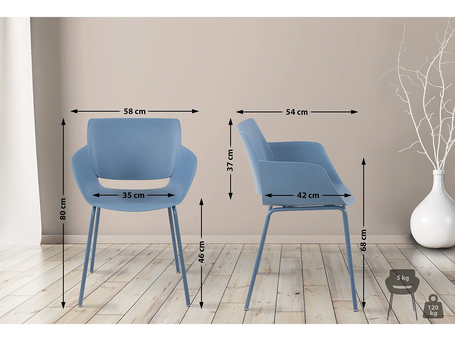 chaise salle à manger - Plastique - Bleu - Alpena