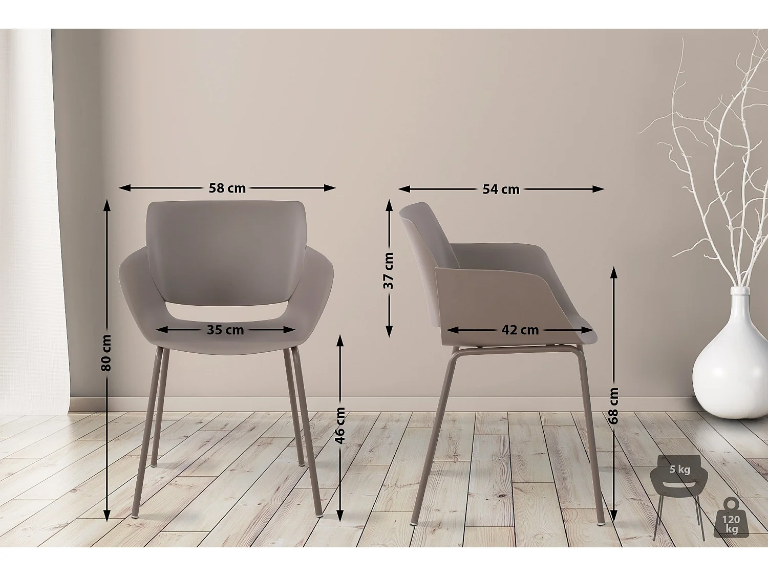 chaise salle à manger - Plastique - Taupe - Alpena