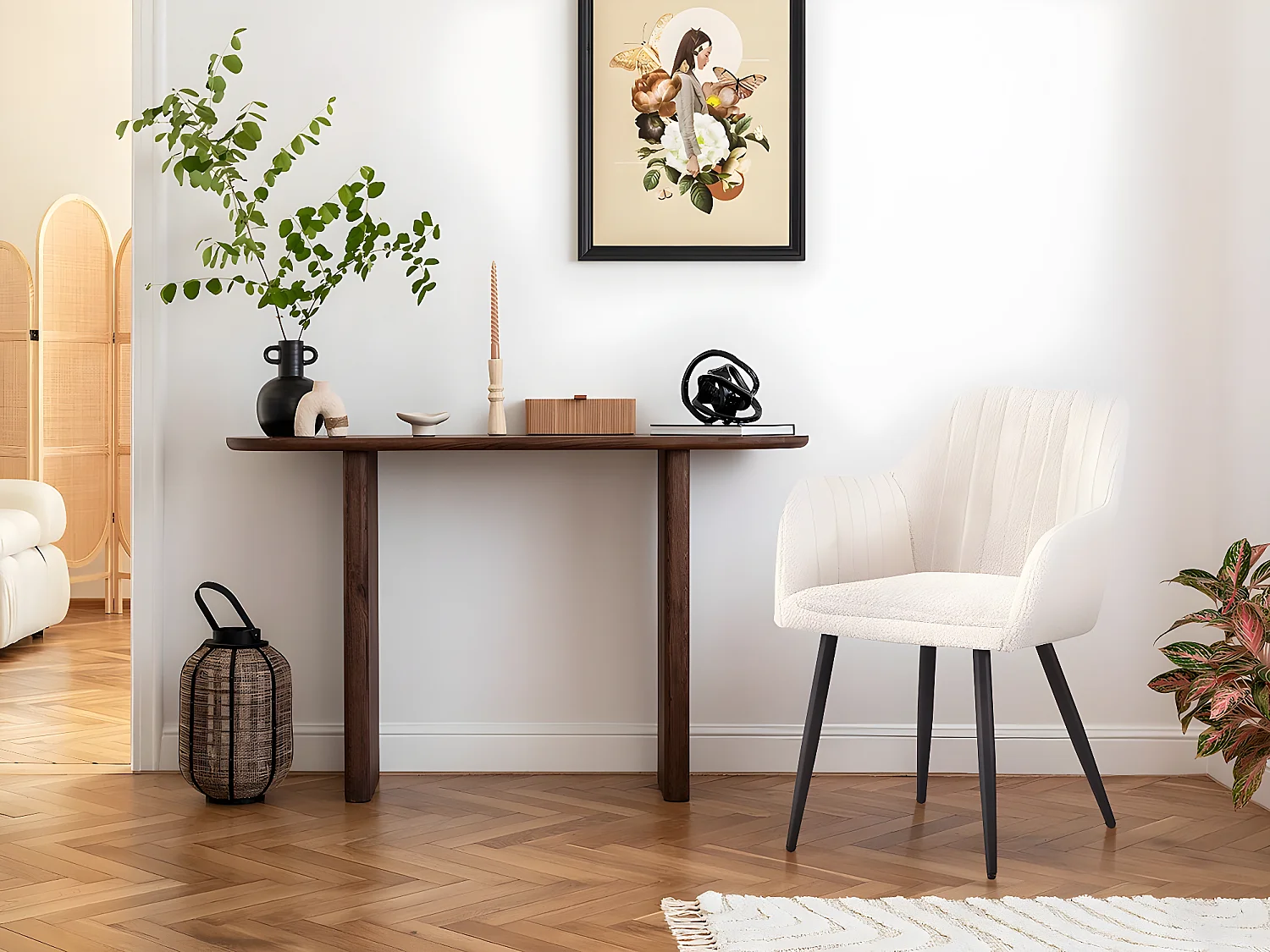 Conjunto de 2 Cadeiras de Jantar Velma Bouclé - Poltronas de Veludo Branco