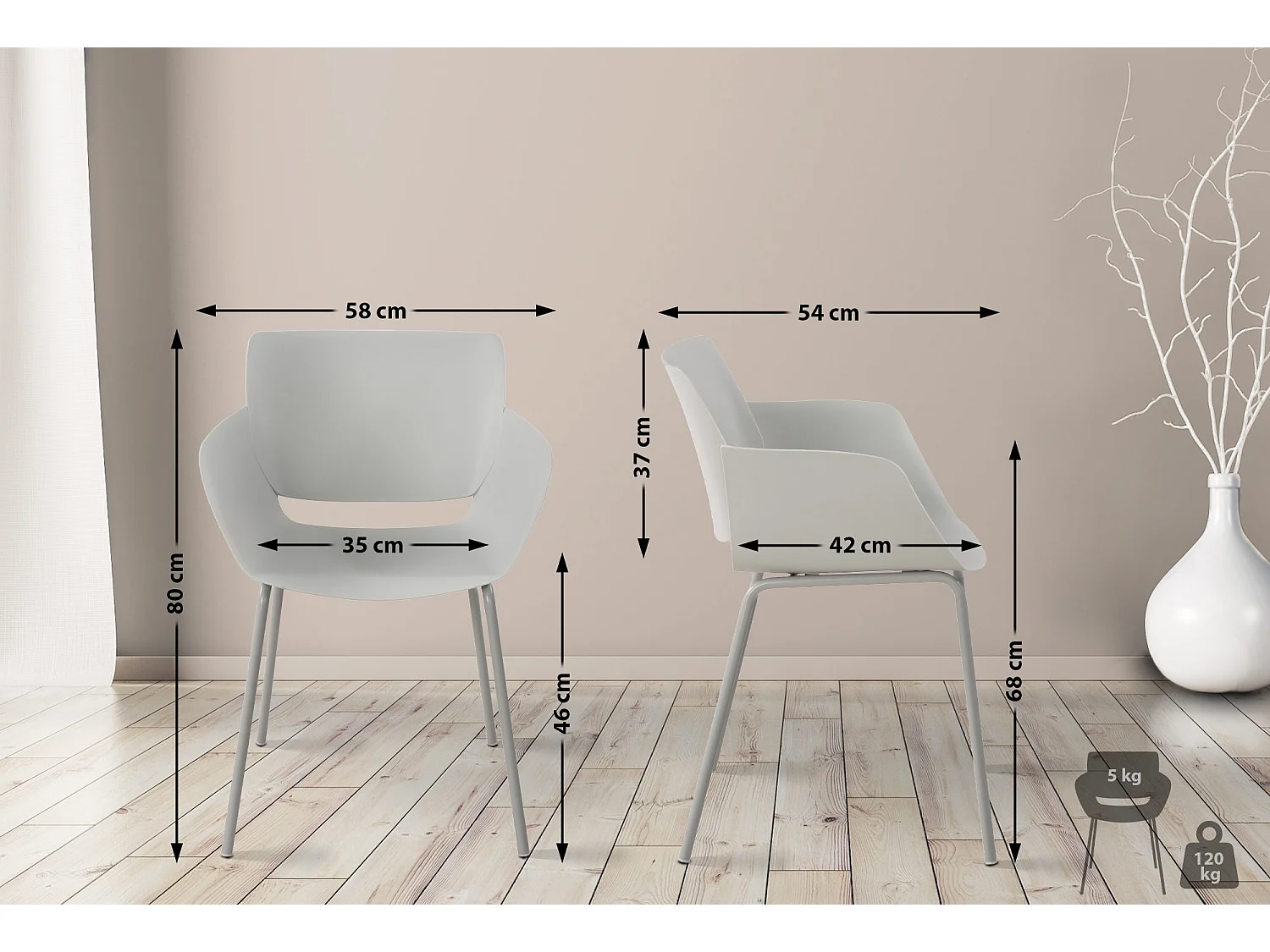 chaise salle à manger - Plastique - Gris clair - Alpena