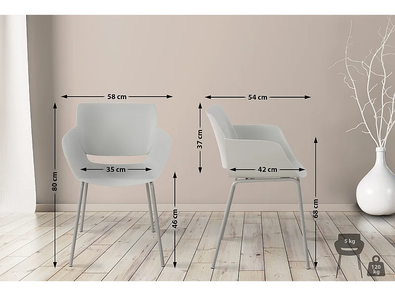 chaise salle à manger - Plastique - Gris clair - Alpena