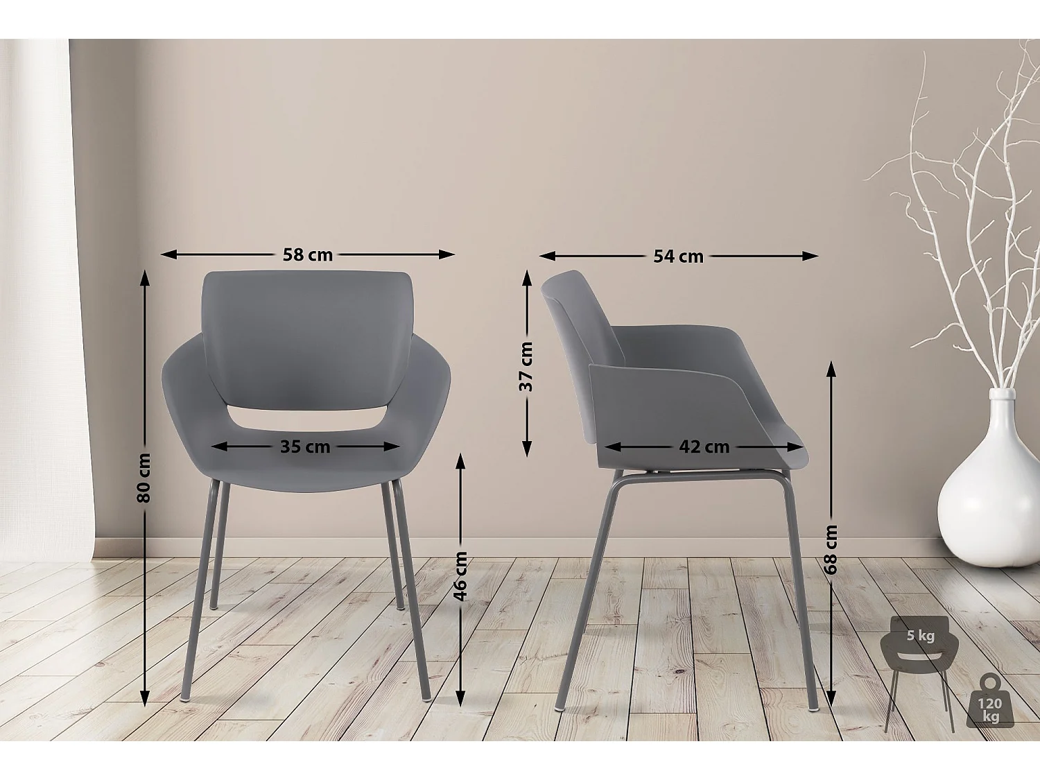 chaise salle à manger - Plastique - Gris foncé - Alpena