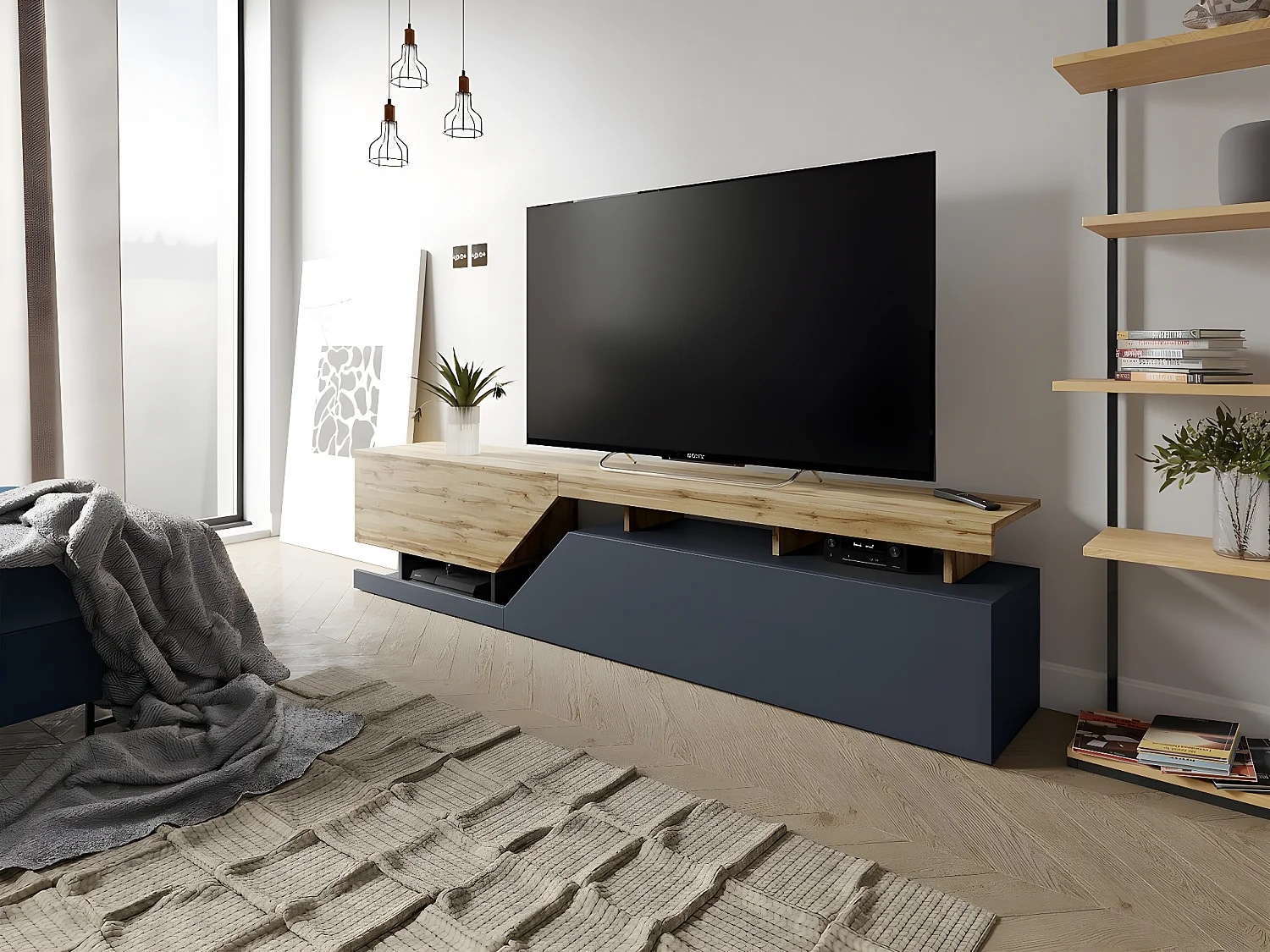 Mobile TV "Ceelias" - 200 x 46 x 35 cm - Grigio / Marrone