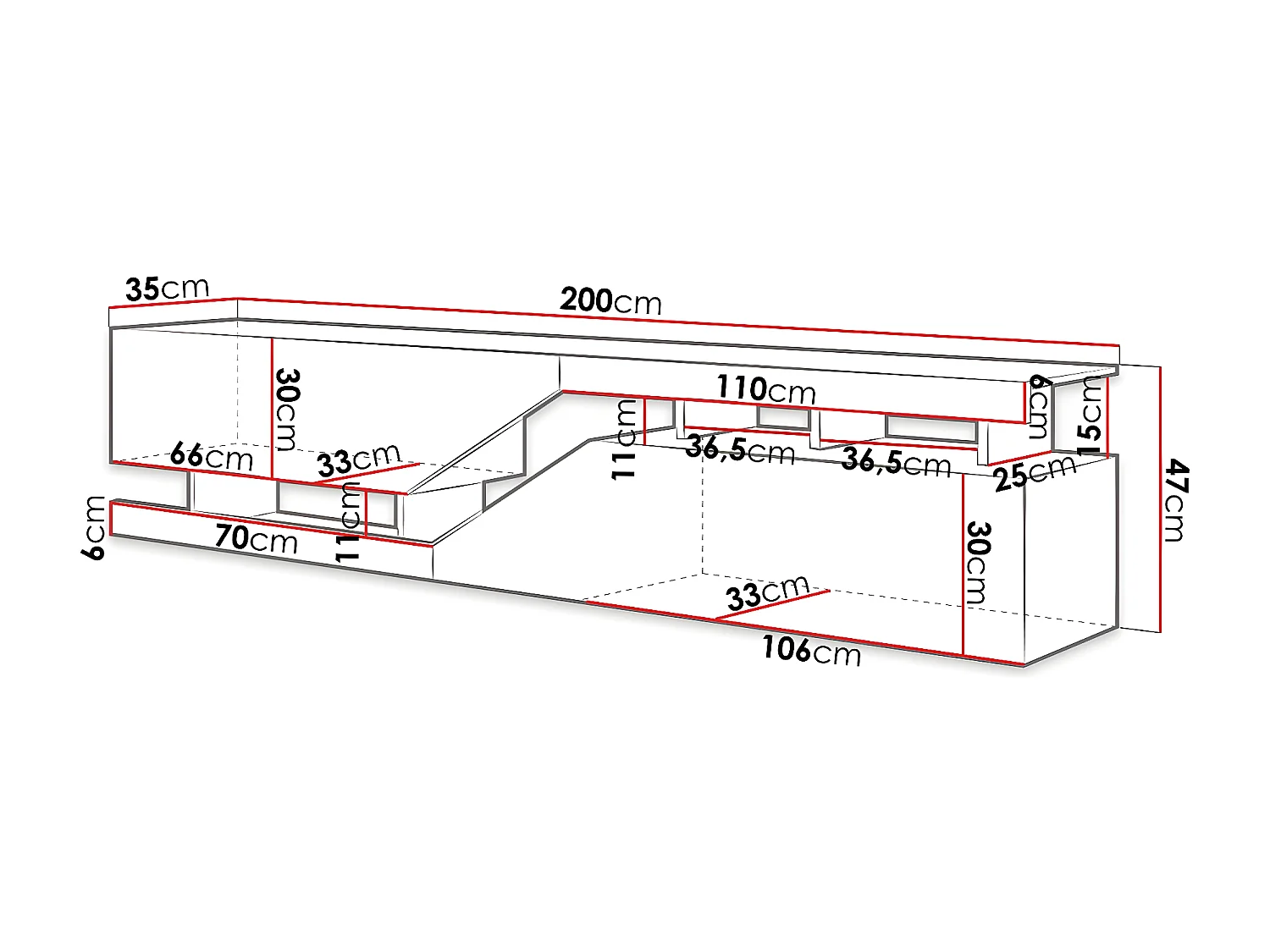 Mueble TV "Ceelias" - 200 x 46 x 35 cm - Blanco / Marrón -