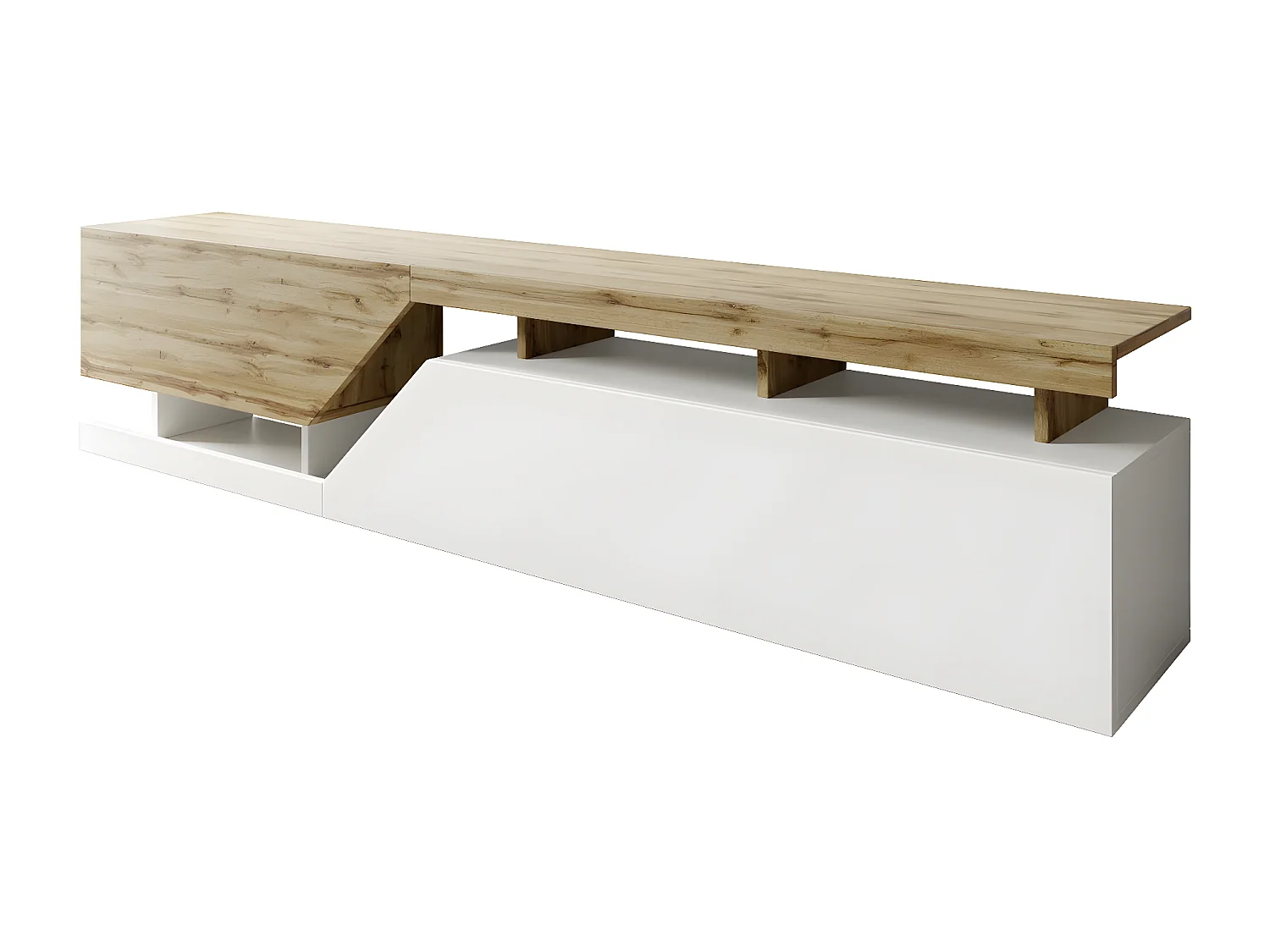 Mueble TV "Ceelias" - 200 x 46 x 35 cm - Blanco / Marrón -