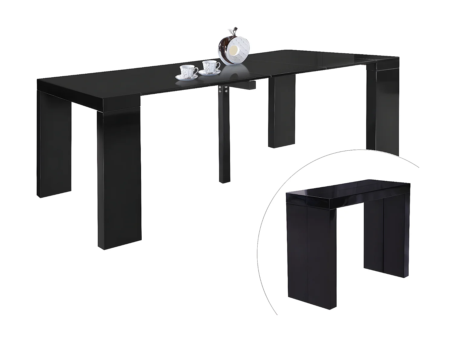 Table repas extensible "Dina" - 200/40 x 94 x 75 cm -  Noir laqué