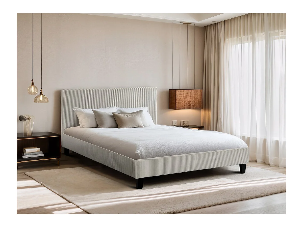 Cama de casal em veludo cotelê "Ambre" - 140 x 190 cm - Bege elegante e confortável