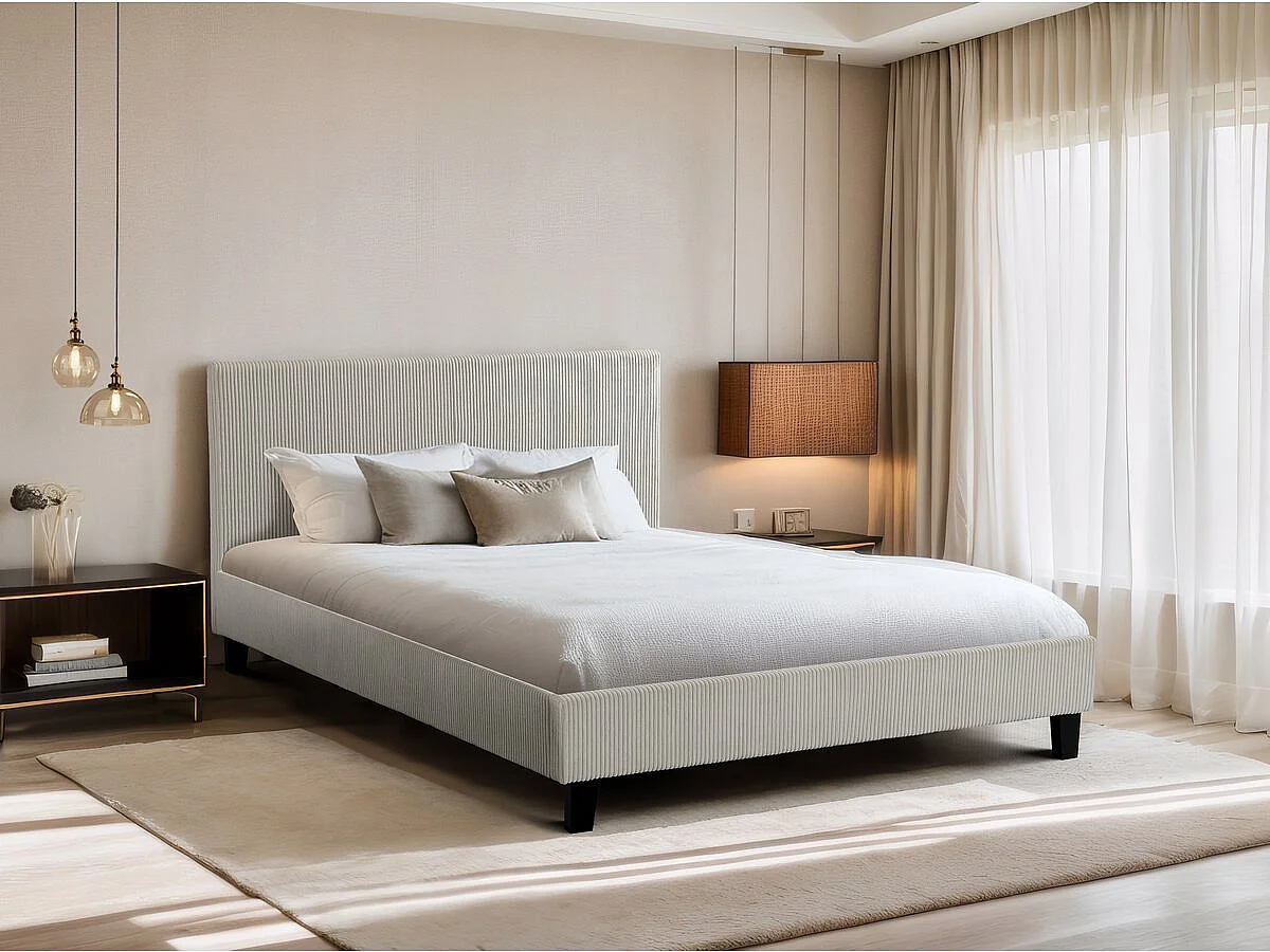 Cama doble de pana "Ambre" - 140 x 190 - Beige