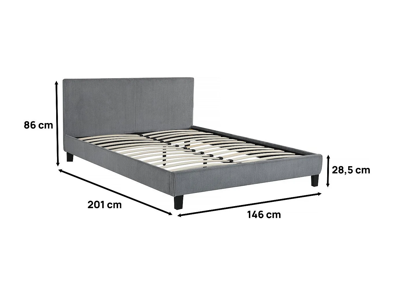 Lit en Velours Cotelé "Ambre" - 140 x 190 - Gris